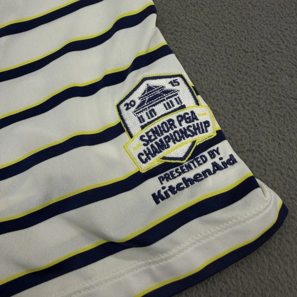 Ralph Lauren RLX PGA Senior Championship Polo Shirt Mens M‎ White Navy Striped